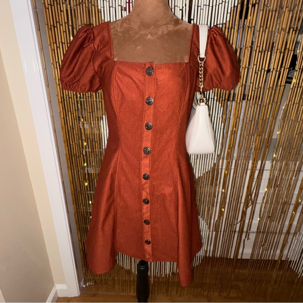 Sequin Hearts Rust Button-Down Mini Dress